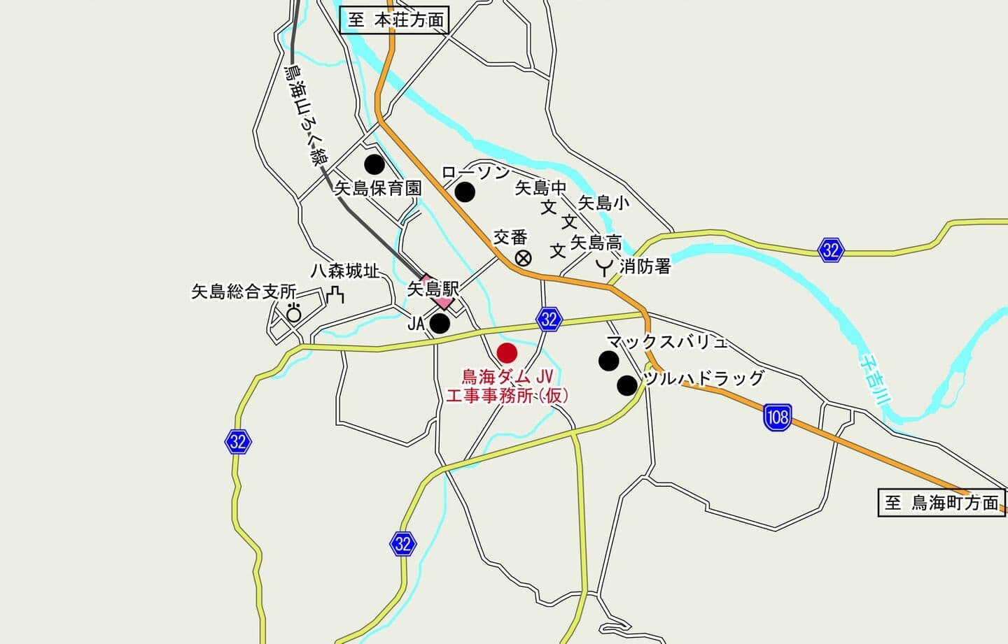 鳥海ダムJV現場事務所位置図